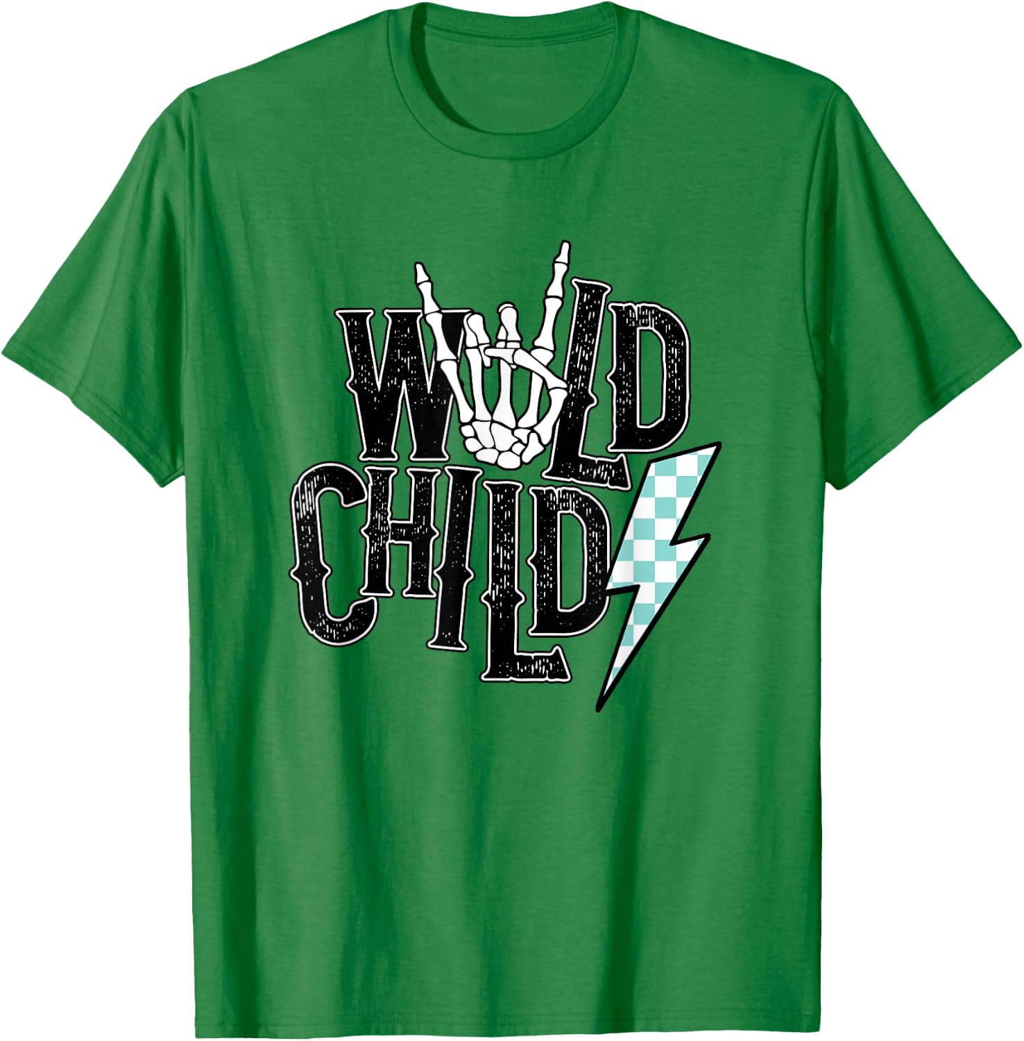 Wild Child Lightning Checkered T-Shirt - T-Shirt | Irish Green