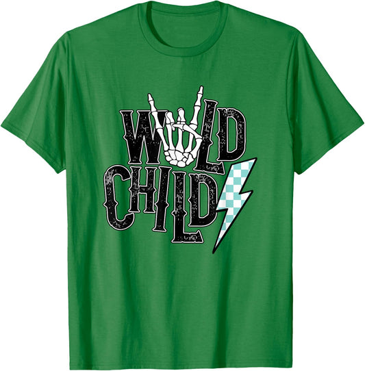 Wild Child Lightning Checkered T-Shirt - T-Shirt | Irish Green