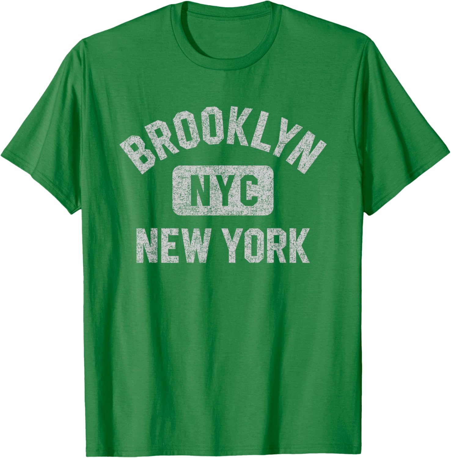 Brooklyn New York NYC Gym Style White w Distress Gray Print T-Shirt - T-Shirt | Irish Green