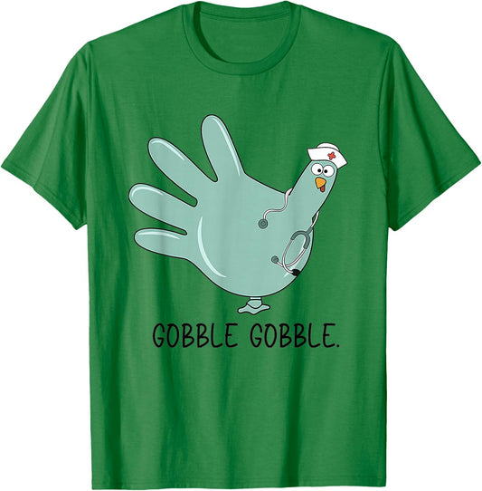 Turkey Glove Thanksgiving Gobble Nurse Thanksgiving Fall T-Shirt - T-Shirt | Irish Green