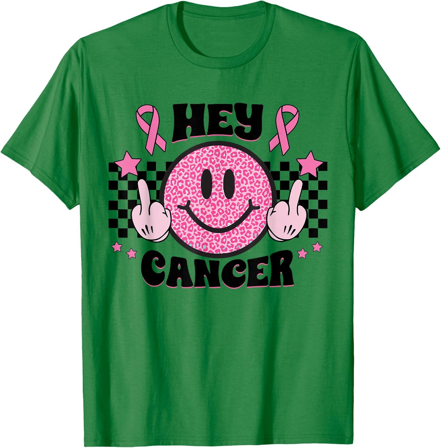Fuck Cancer Smile Face Pink Ribbon Breast Cancer Awareness T-Shirt - T-Shirt | Irish Green