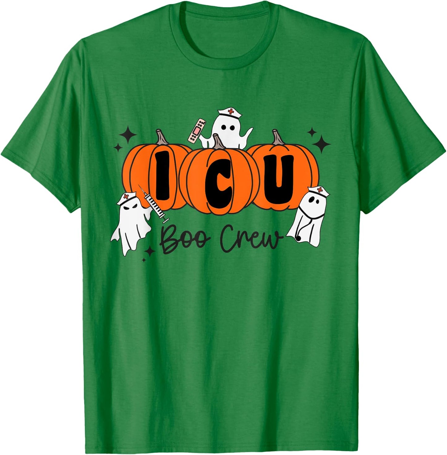 ICU Boo Crew Ghost Pumpkin Costume ICU Nurse Halloween T-Shirt - T-Shirt | Irish Green