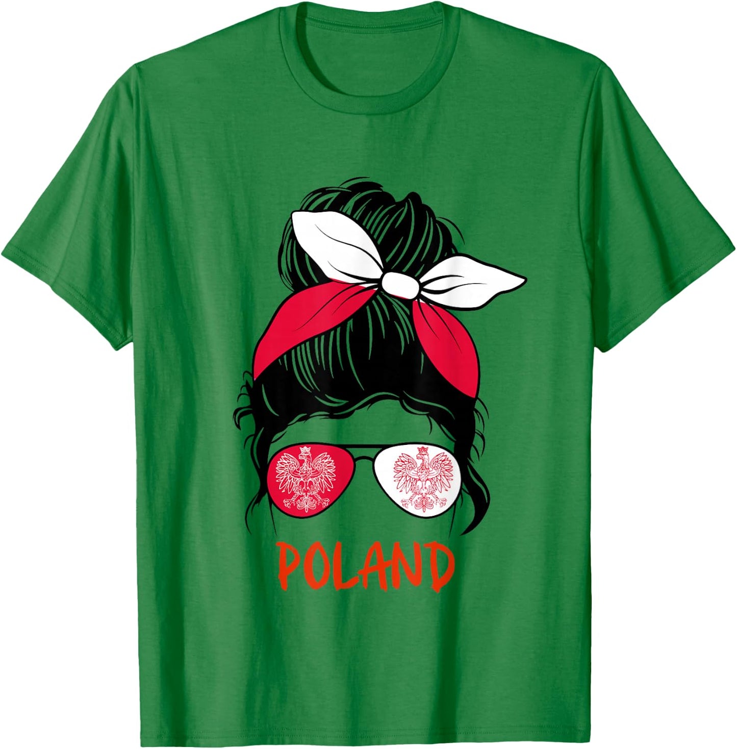 Poland Messy bun Sunglasses red White Bandana Polish Girl T-Shirt - T-Shirt | Irish Green