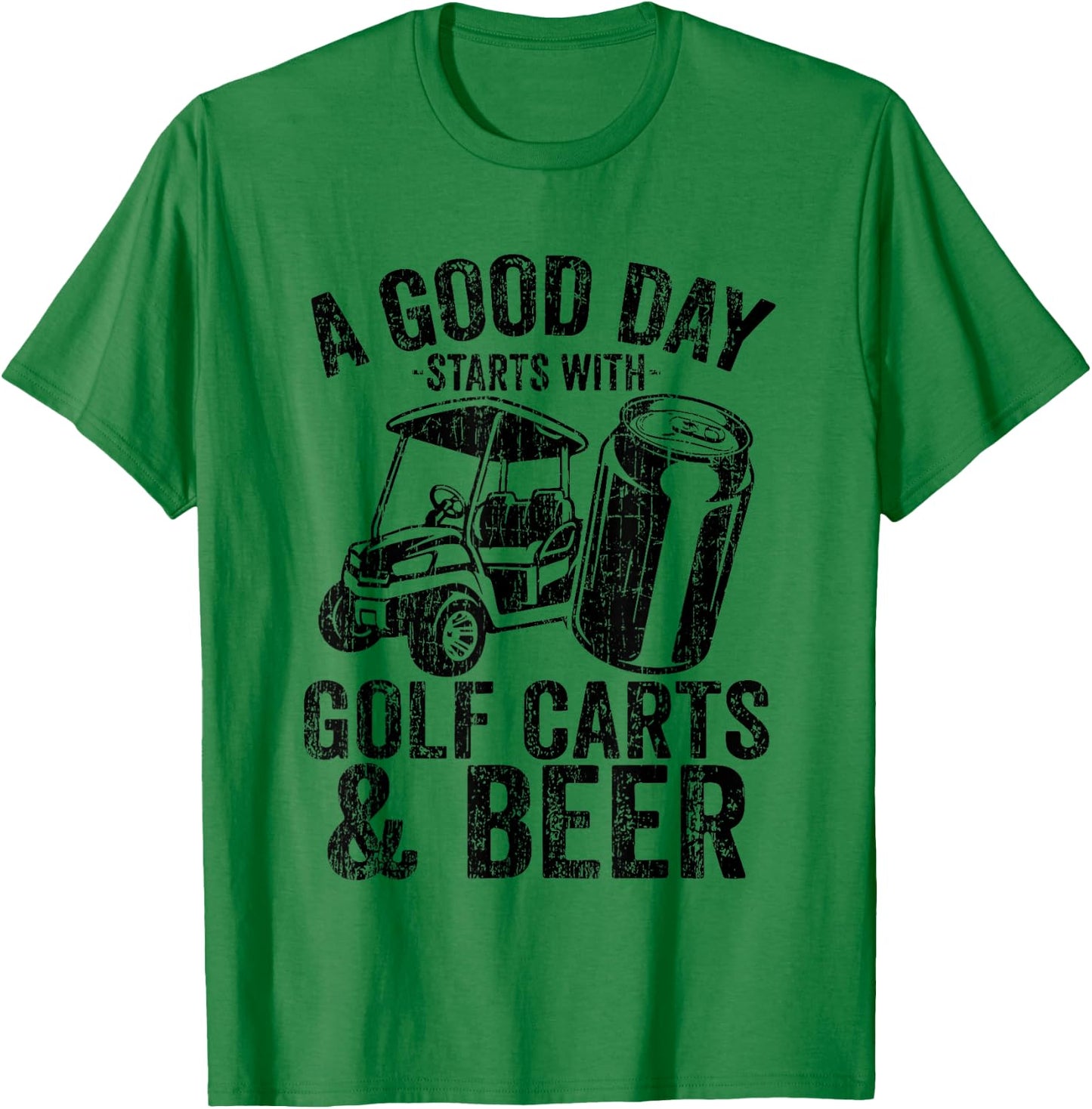 Vintage Retro A Good Day Starts With Golf Carts And Beer T-Shirt - T-Shirt | Irish Green