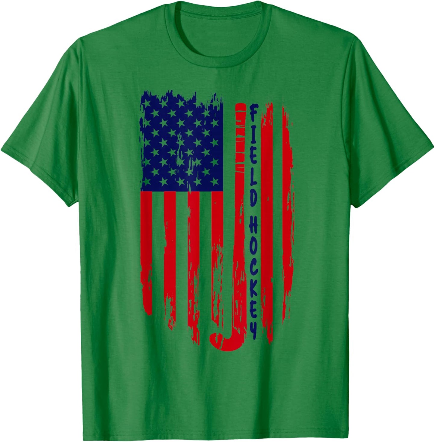 Vintage American Flag Patriotic Field Hockey Stick USA Flag T-Shirt - T-Shirt | Irish Green