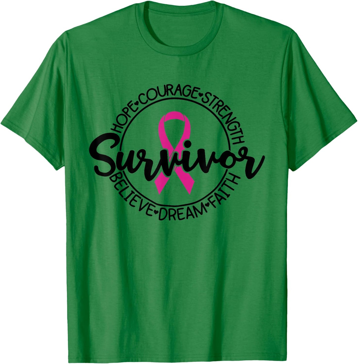 Cancer Awareness Survivor Pink Ribbon Breast Cancer Support T-Shirt - T-Shirt | Irish Green