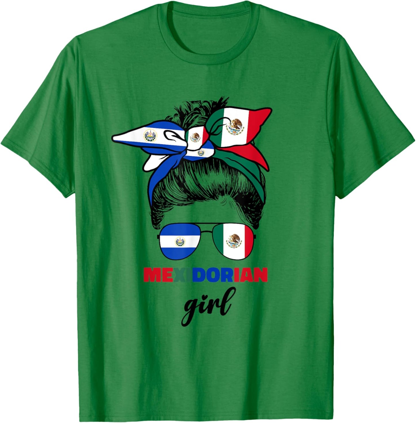 Half Mexican And Salvadorian Mexico El Salvador Flag Girl T-Shirt - T-Shirt | Irish Green