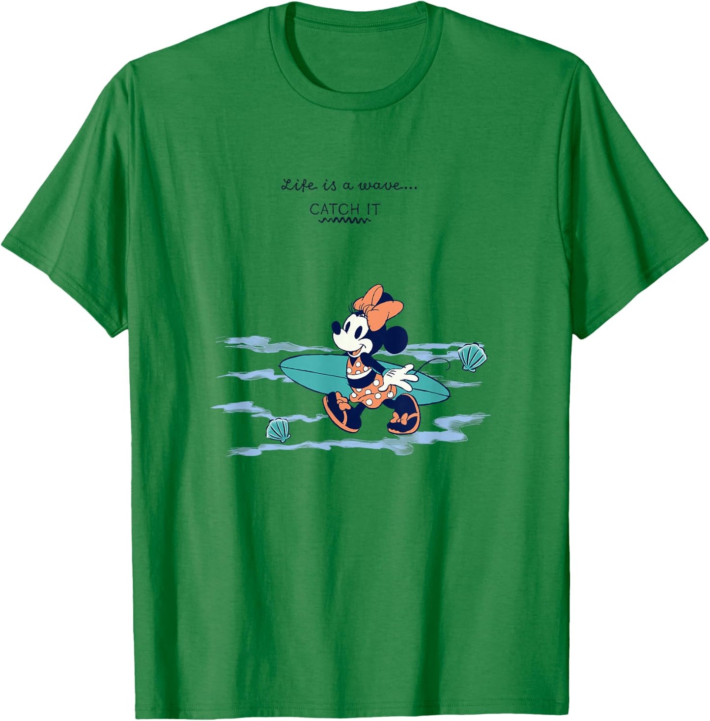 Disney Minnie Mouse Life Is A Wave Catch It Vintage Surfer T-Shirt - T-Shirt | Irish Green