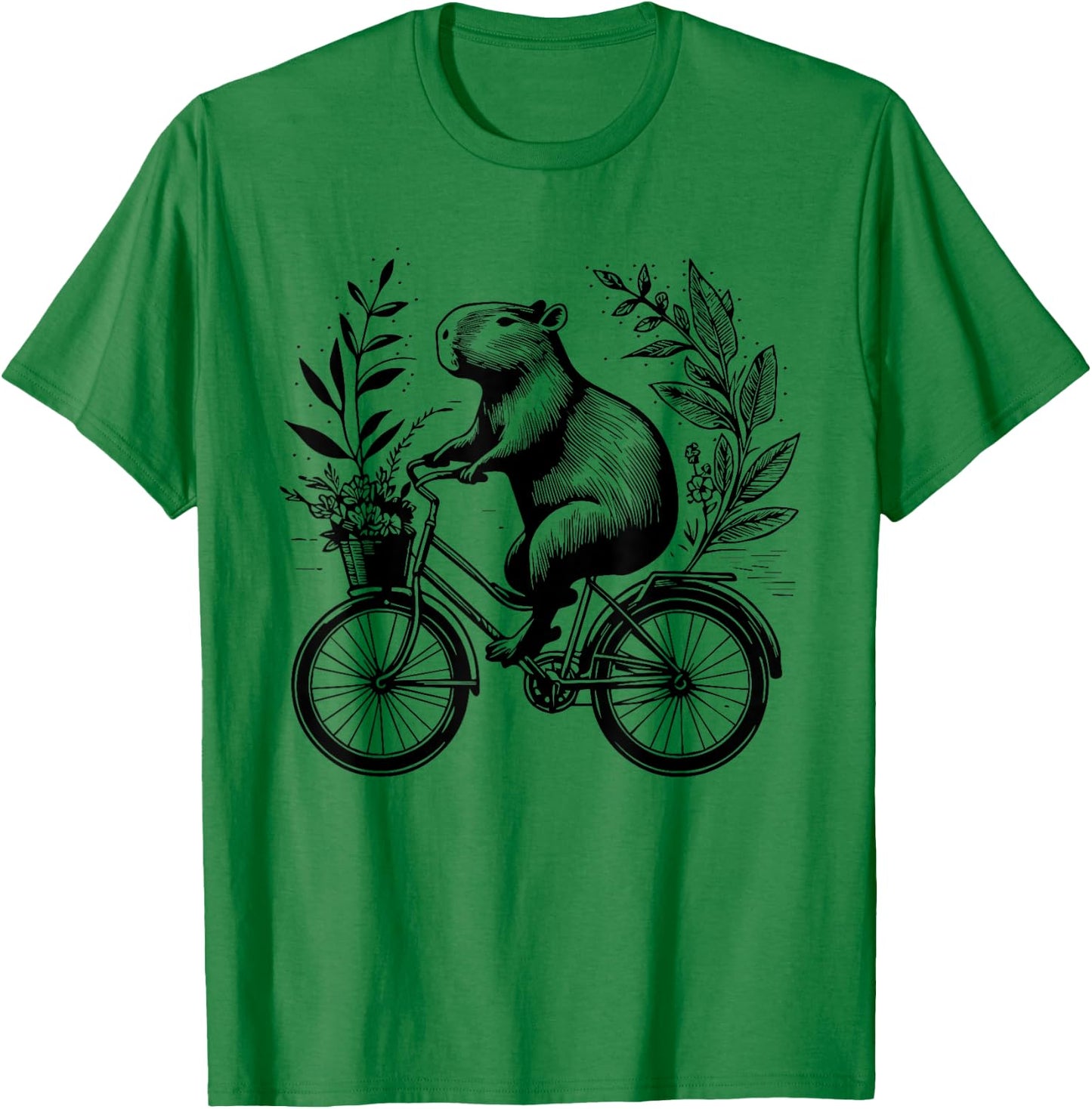 Capybara Riding Bicycle Floral Aesthetic Redent Capybara T-Shirt - T-Shirt | Irish Green