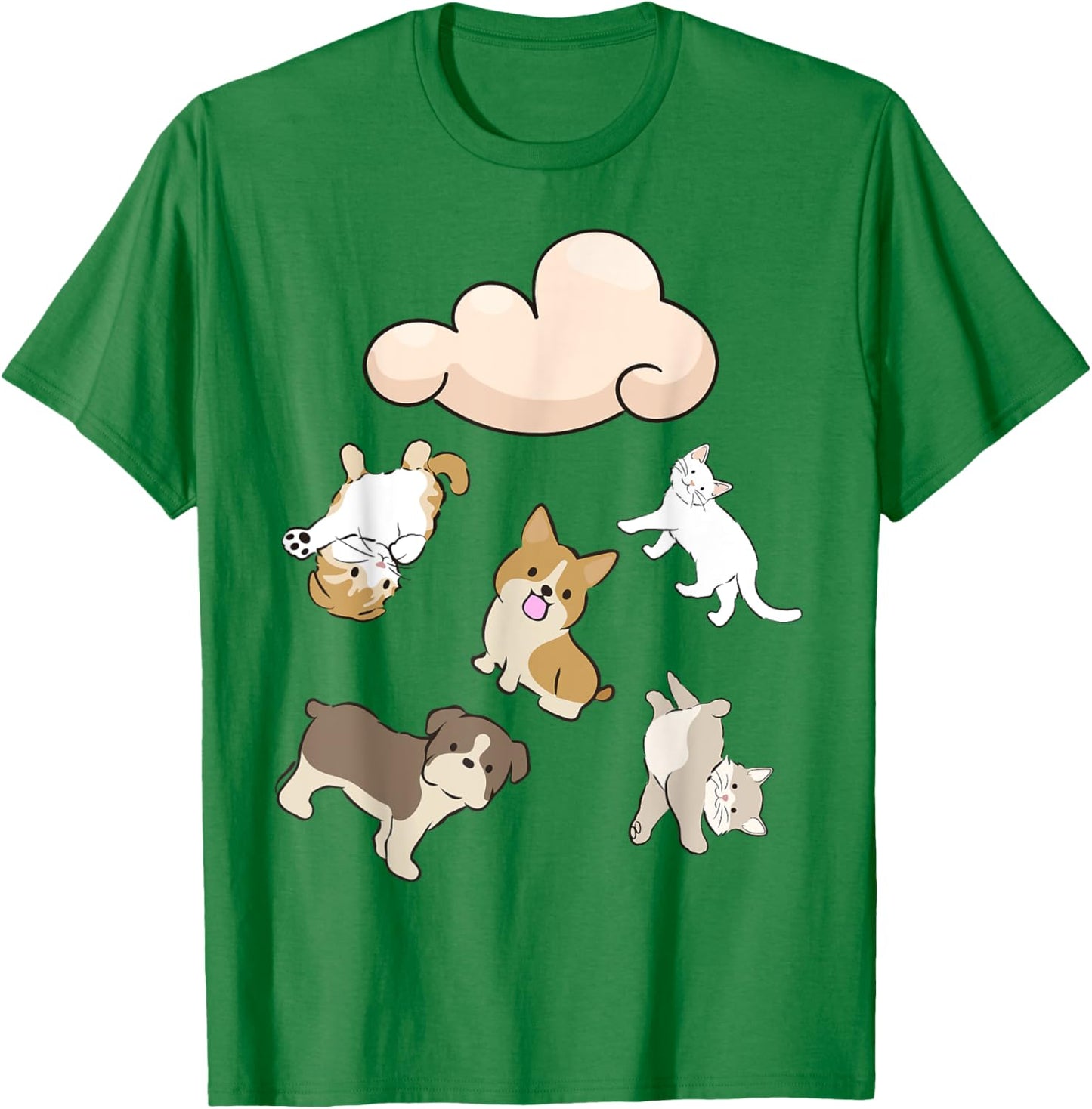 Funny Idiom Raining Cats and Dogs Kitten Puppy for Pet Lover T-Shirt - T-Shirt | Irish Green