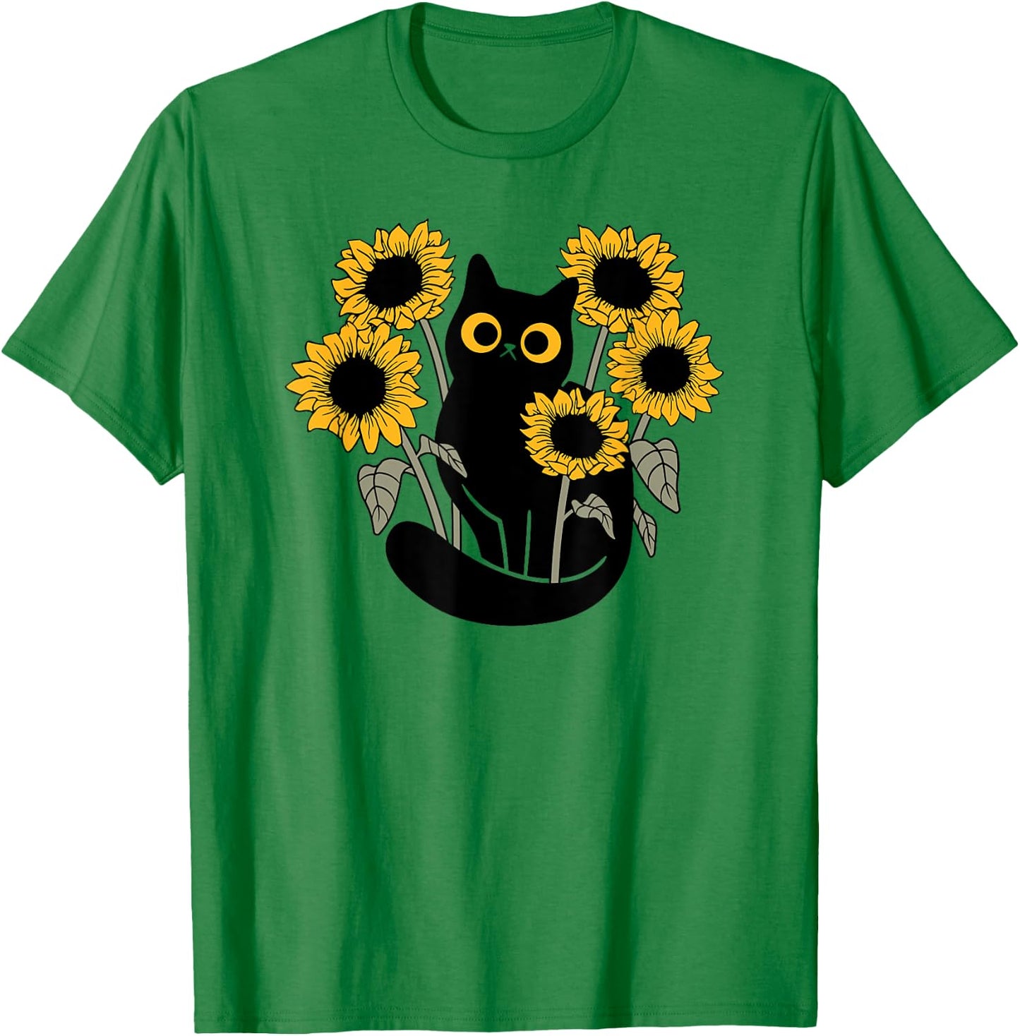 Black Cat in Sunflowers Women Girls Kids T-Shirt - T-Shirt | Irish Green