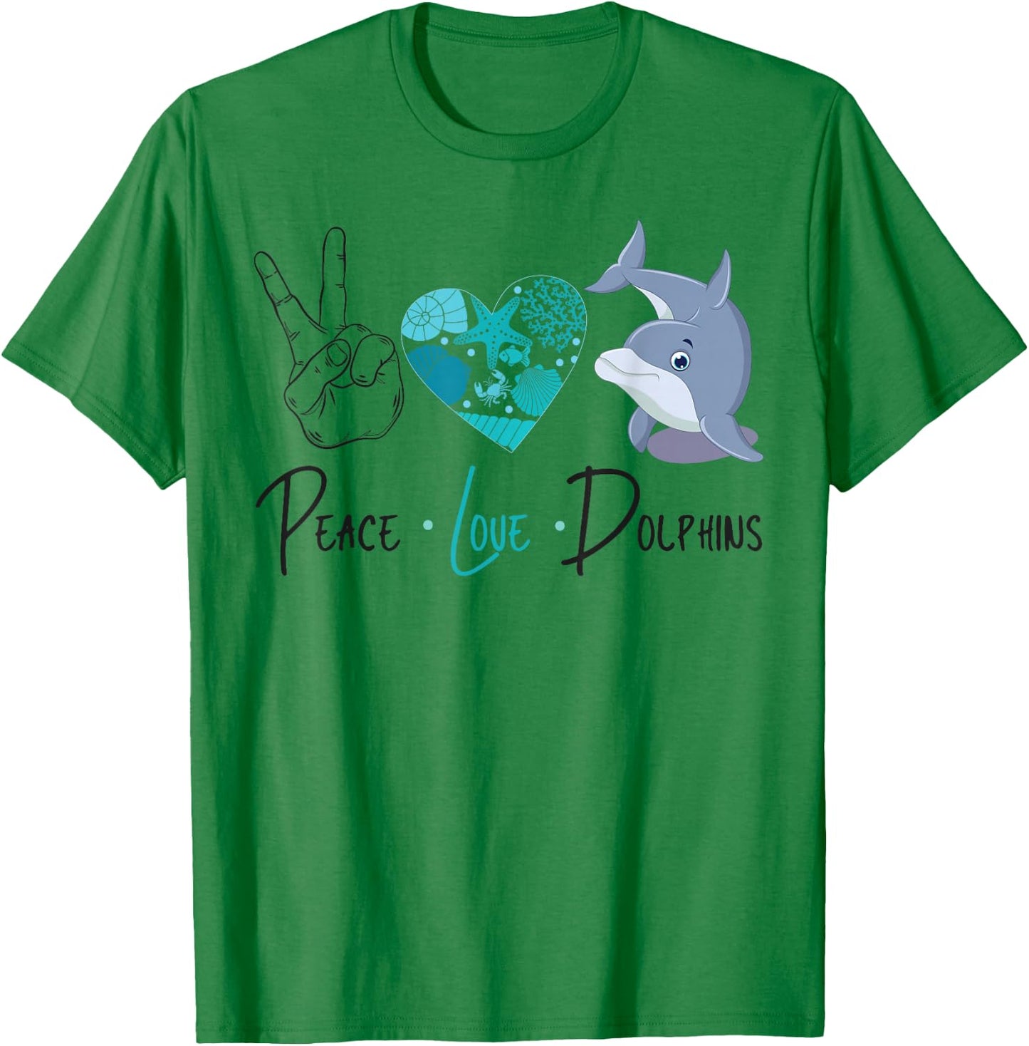 Dolphin Peace Love Dolphin T-Shirt - T-Shirt | Irish Green