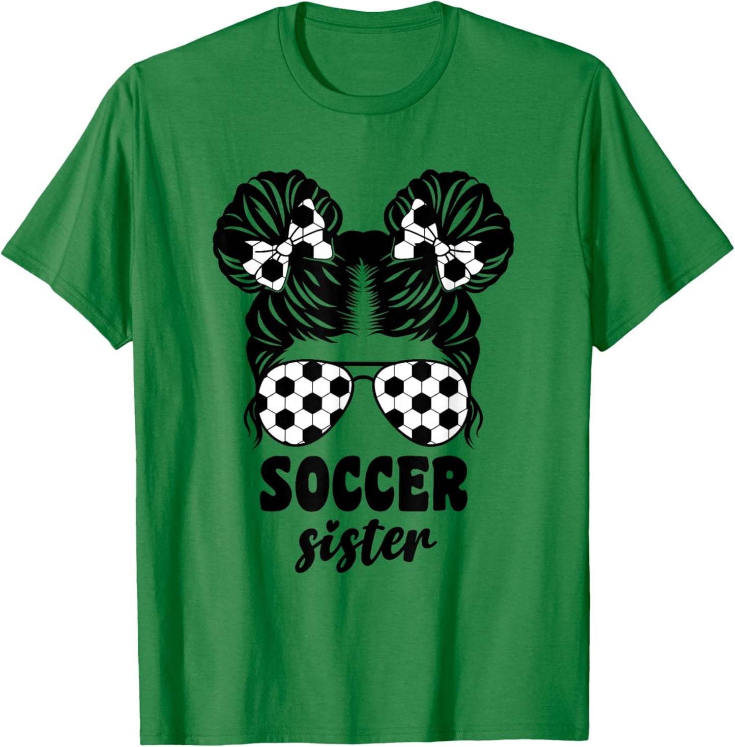 Proud Soccer Little Sister for Baby Girls Kids Messy Bun Fun T-Shirt - T-Shirt | Irish Green