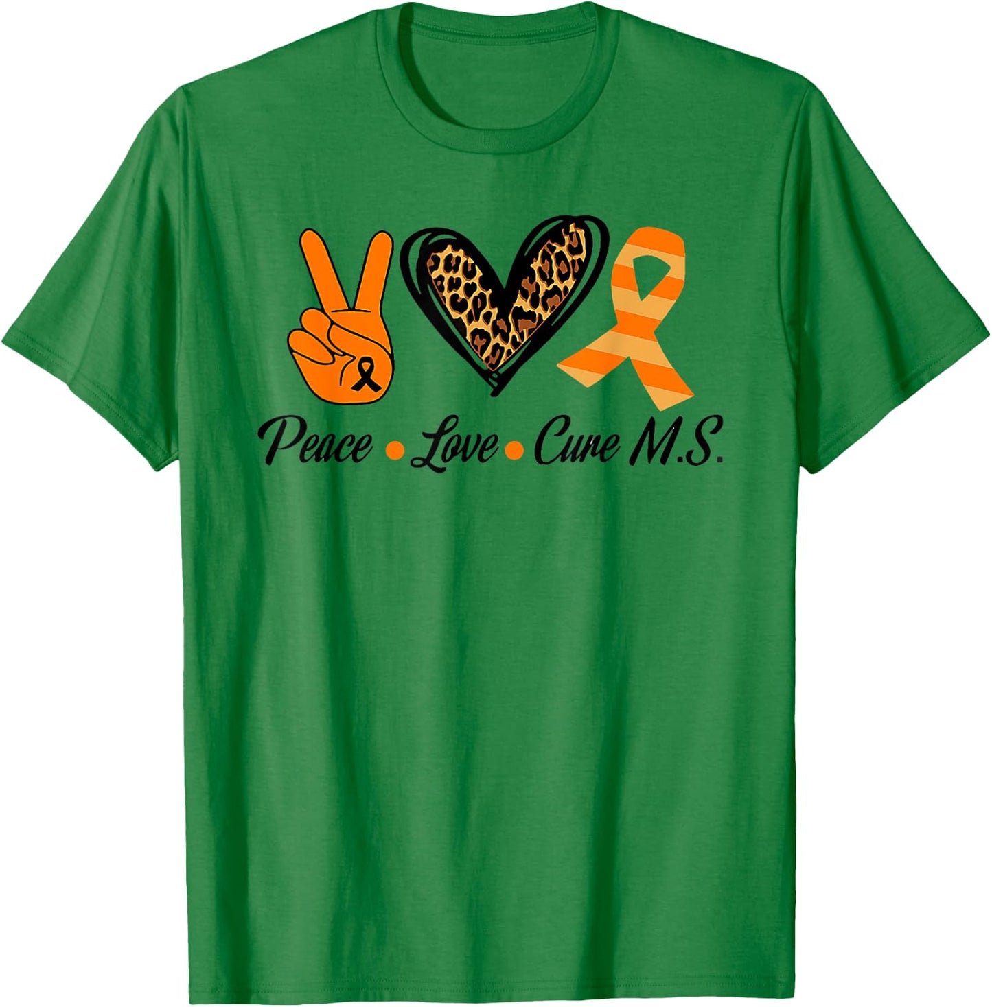 Multiple Sclerosis Awareness Peace Love Cure MS Warrior Prem T-Shirt - T-Shirt | Irish Green