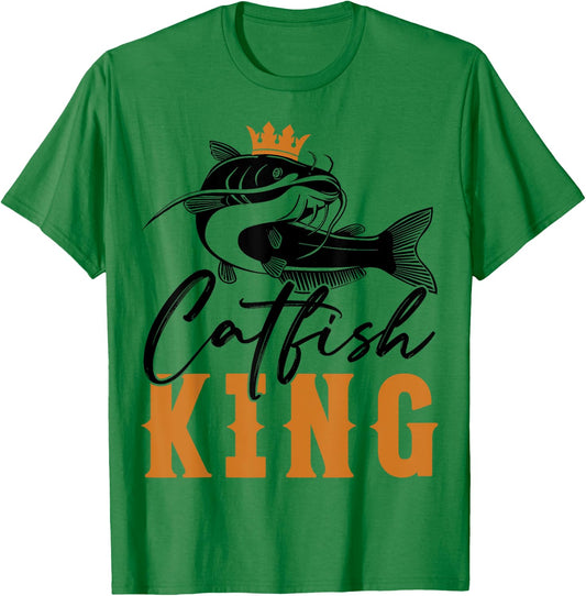 Catfish King Design Funny Fishing Trophy Gift T-Shirt - T-Shirt | Irish Green