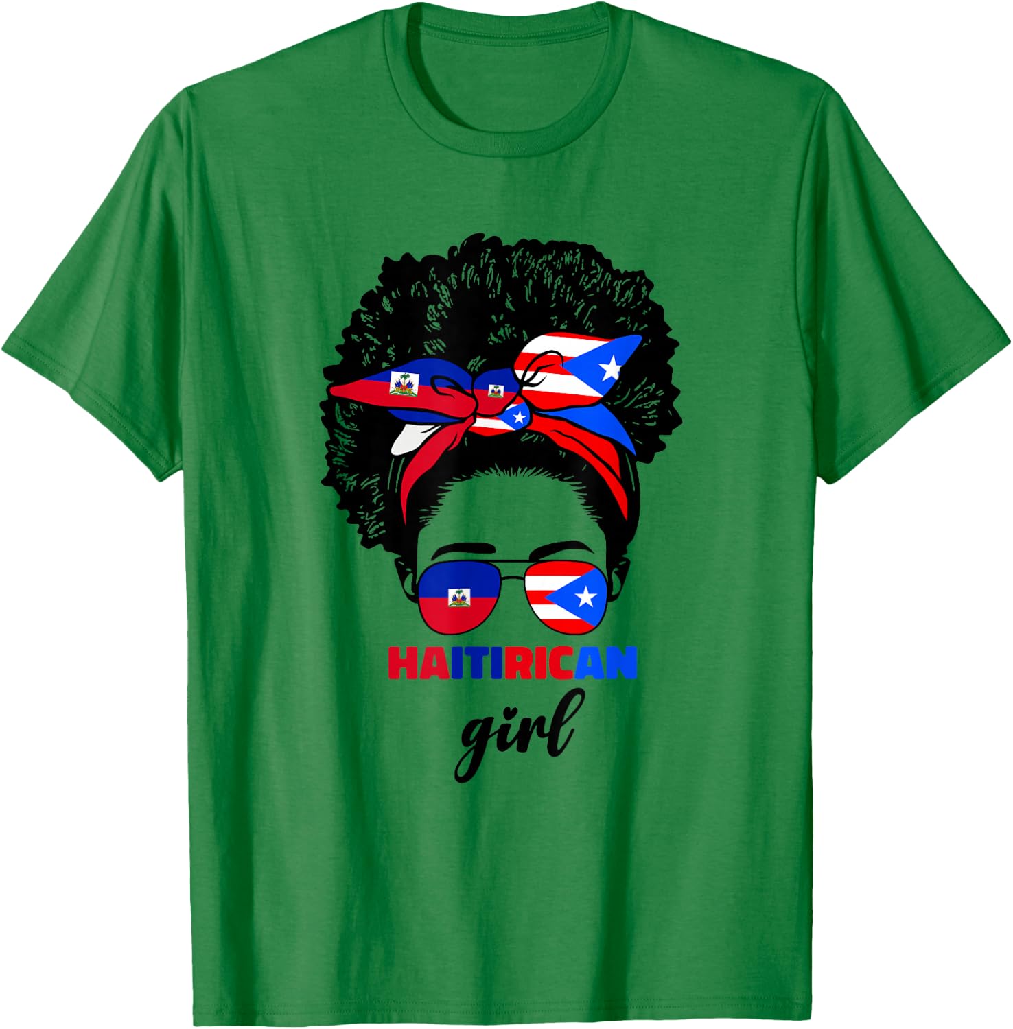 Half Haitian And Puerto Rican Rico Haiti Flag Girl Women Mix T-Shirt - T-Shirt | Irish Green