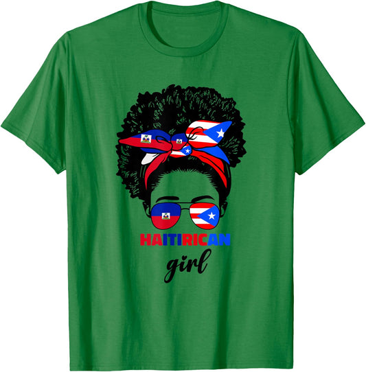 Half Haitian And Puerto Rican Rico Haiti Flag Girl Women Mix T-Shirt - T-Shirt | Irish Green