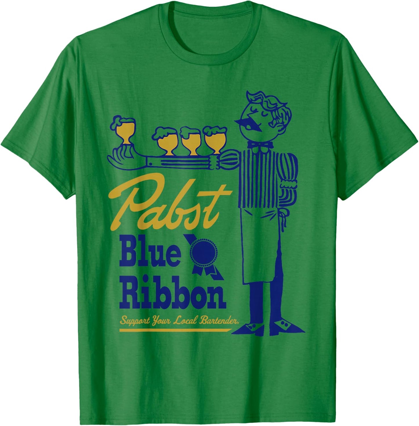 Pabst Blue Ribbon Classic Bartender - Vintage Artwork T-Shirt - T-Shirt | Irish Green