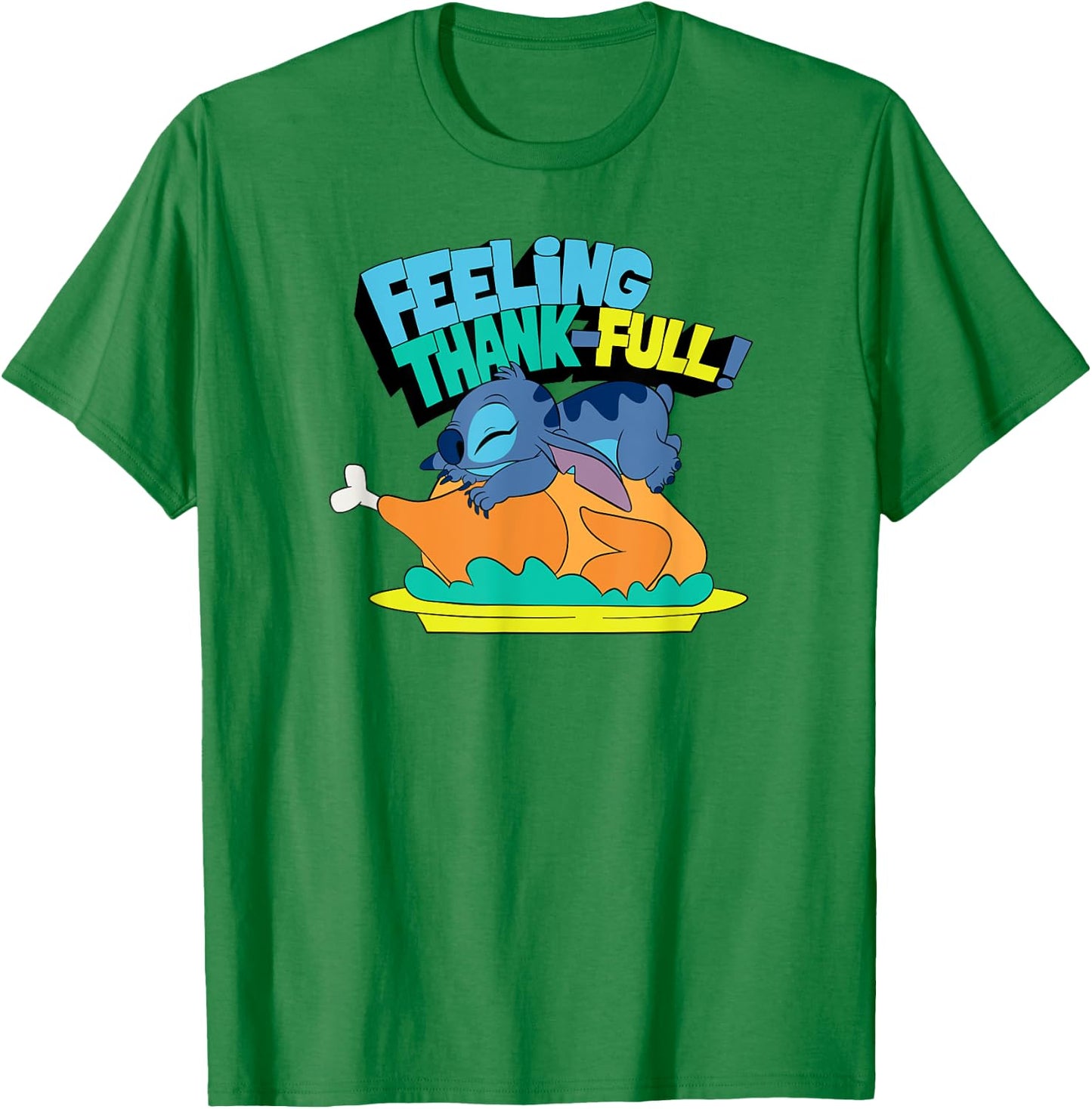 Amazon Essentials Stitch Thanksgiving Turkey Feeling Thank-full T-Shirt - T-Shirt | Irish Green