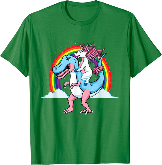 Unicorn Riding Trans Pride Dinosaur Transgender T-Shirt - T-Shirt | Irish Green