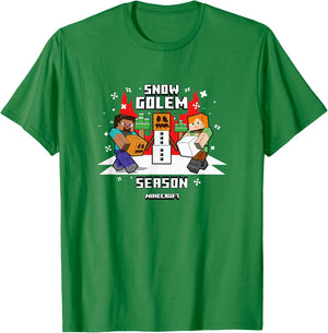 Minecraft Christmas Snow Golem Season Steve & Alex Shot T-Shirt - T-Shirt | Irish Green