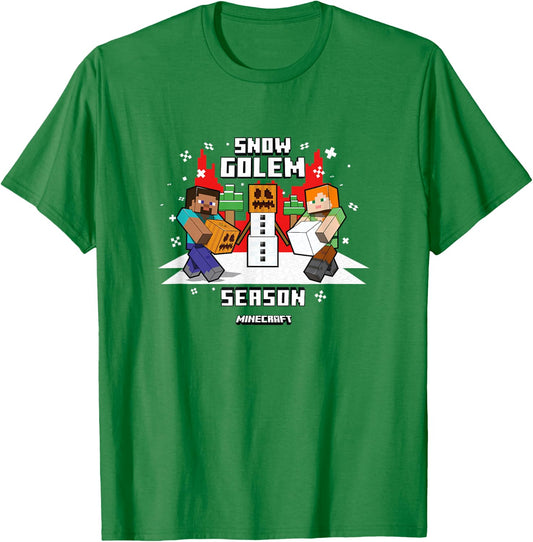 Minecraft Christmas Snow Golem Season Steve & Alex Shot T-Shirt - T-Shirt | Irish Green