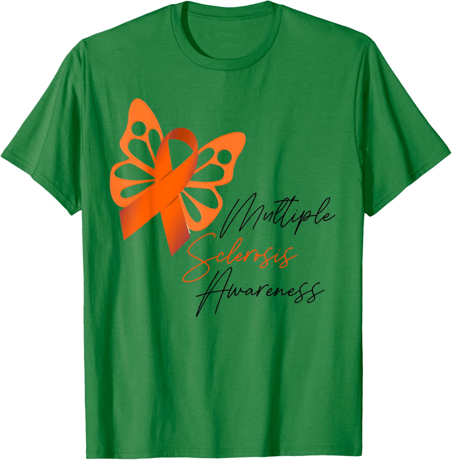 MS Orange Ribbon Butterfly Multiple Sclerosis Awareness T-Shirt - T-Shirt | Irish Green