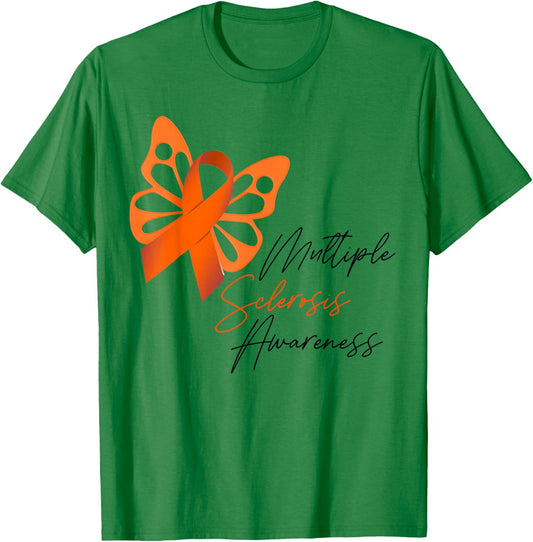 MS Orange Ribbon Butterfly Multiple Sclerosis Awareness T-Shirt - T-Shirt | Irish Green