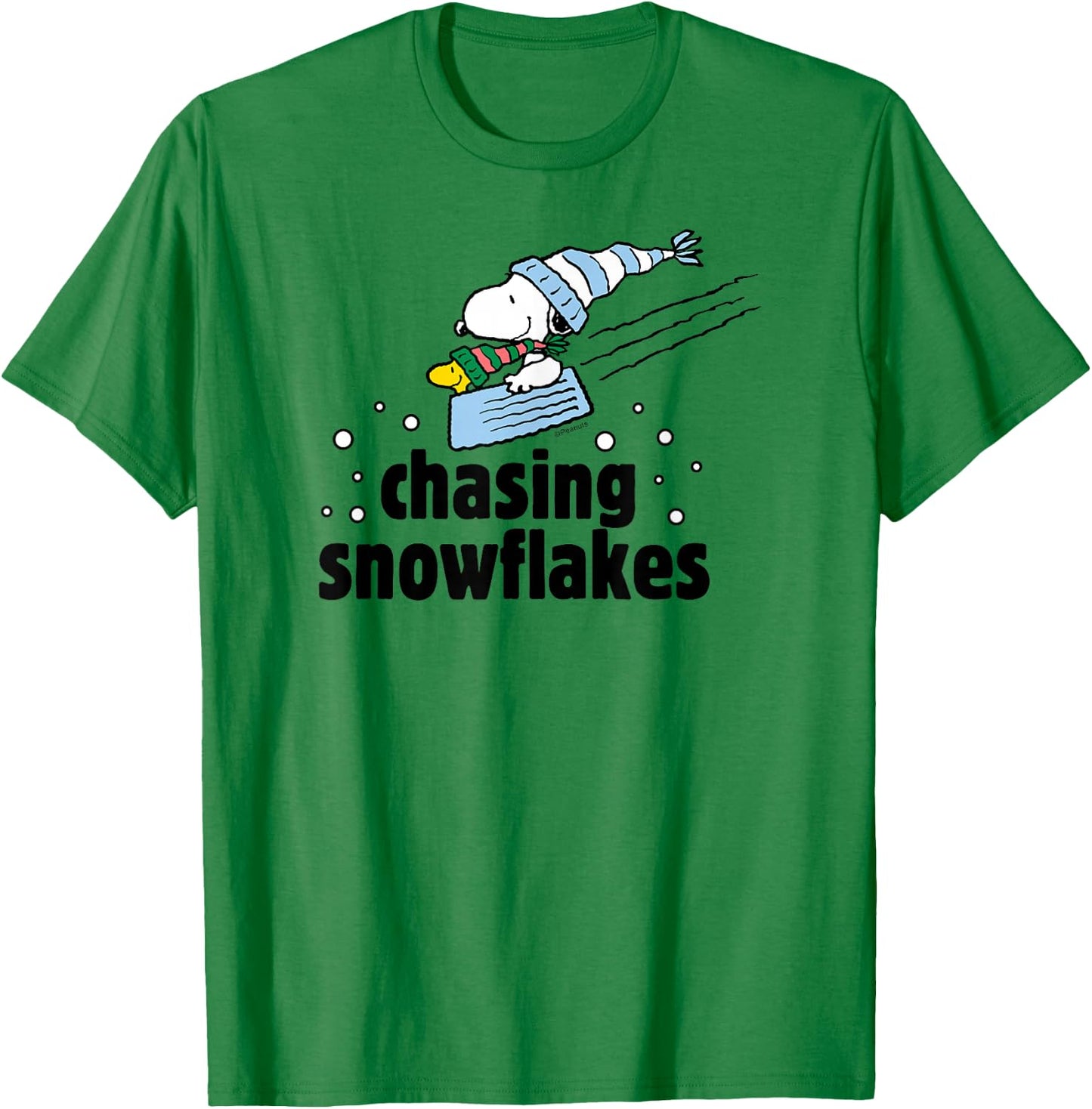Peanuts - Chasing Snowflakes T-Shirt - T-Shirt | Irish Green