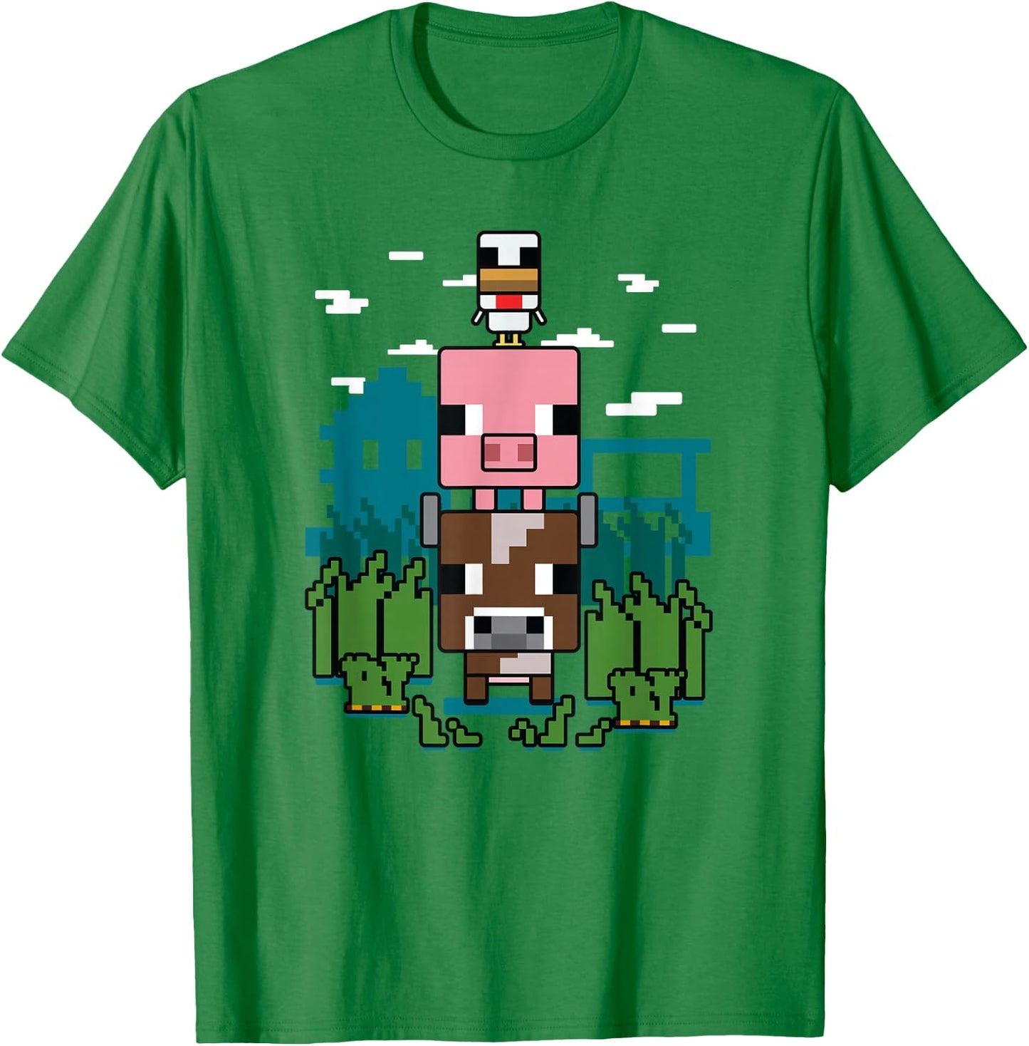 Minecraft Farm Animal Stack Poster T-Shirt - T-Shirt | Irish Green