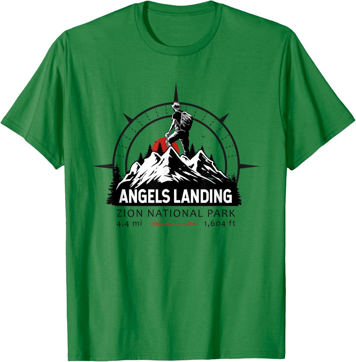 Angels Landing Trail Utah Hiker Compass Emblem T-Shirt - T-Shirt | Irish Green