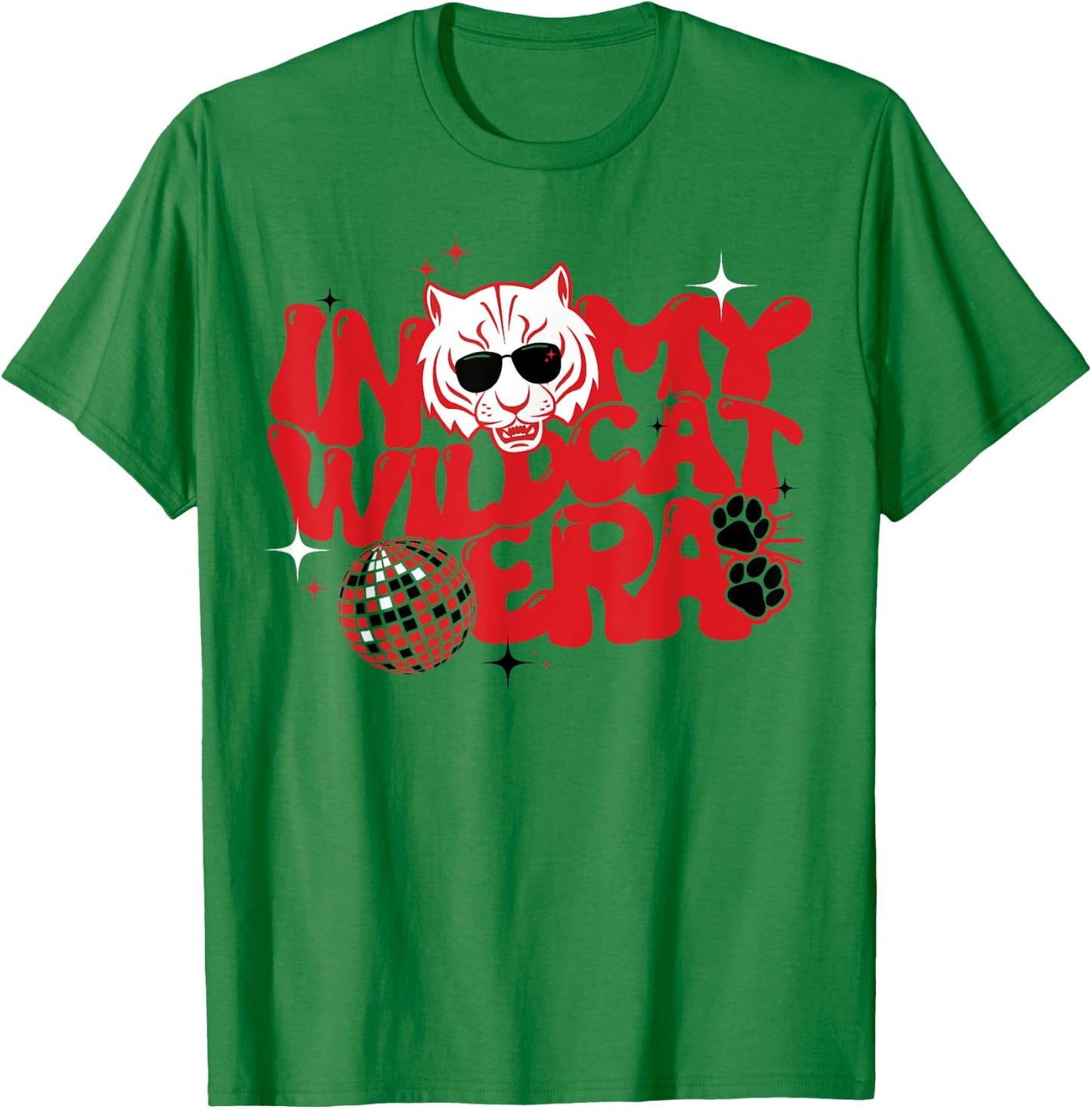 In My Wildcat Era Go Wildcats Groovy School Spirit Mascot T-Shirt - T-Shirt | Irish Green