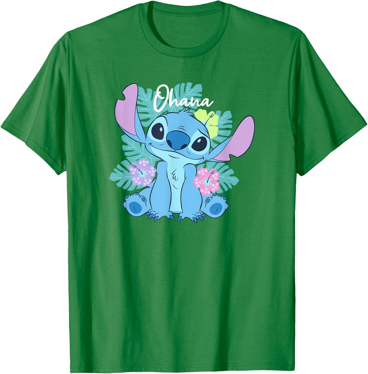 Disney Lilo & Stitch Ohana Adorable Pose Floral Logo T-Shirt - T-Shirt | Irish Green
