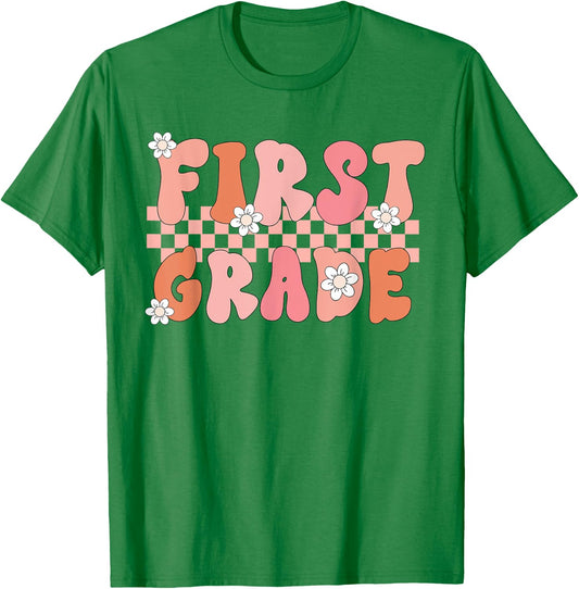 First Grade Teacher Retro Vintage 1st Grade Teacher Team Women Girls Kids T-Shirt - T-Shirt | Irish Green