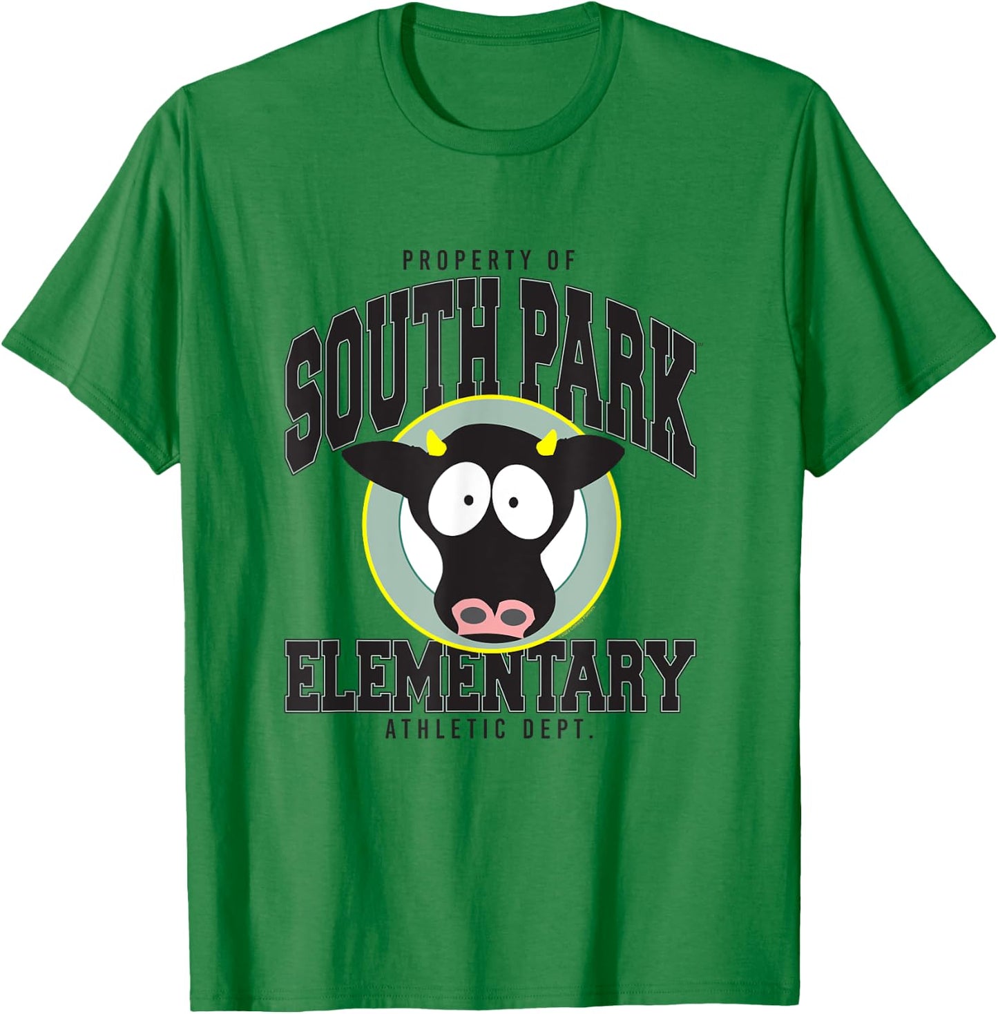 South Park Elementary Cow School Logo and Mascot Cartoon T-Shirt - T-Shirt | Irish Green