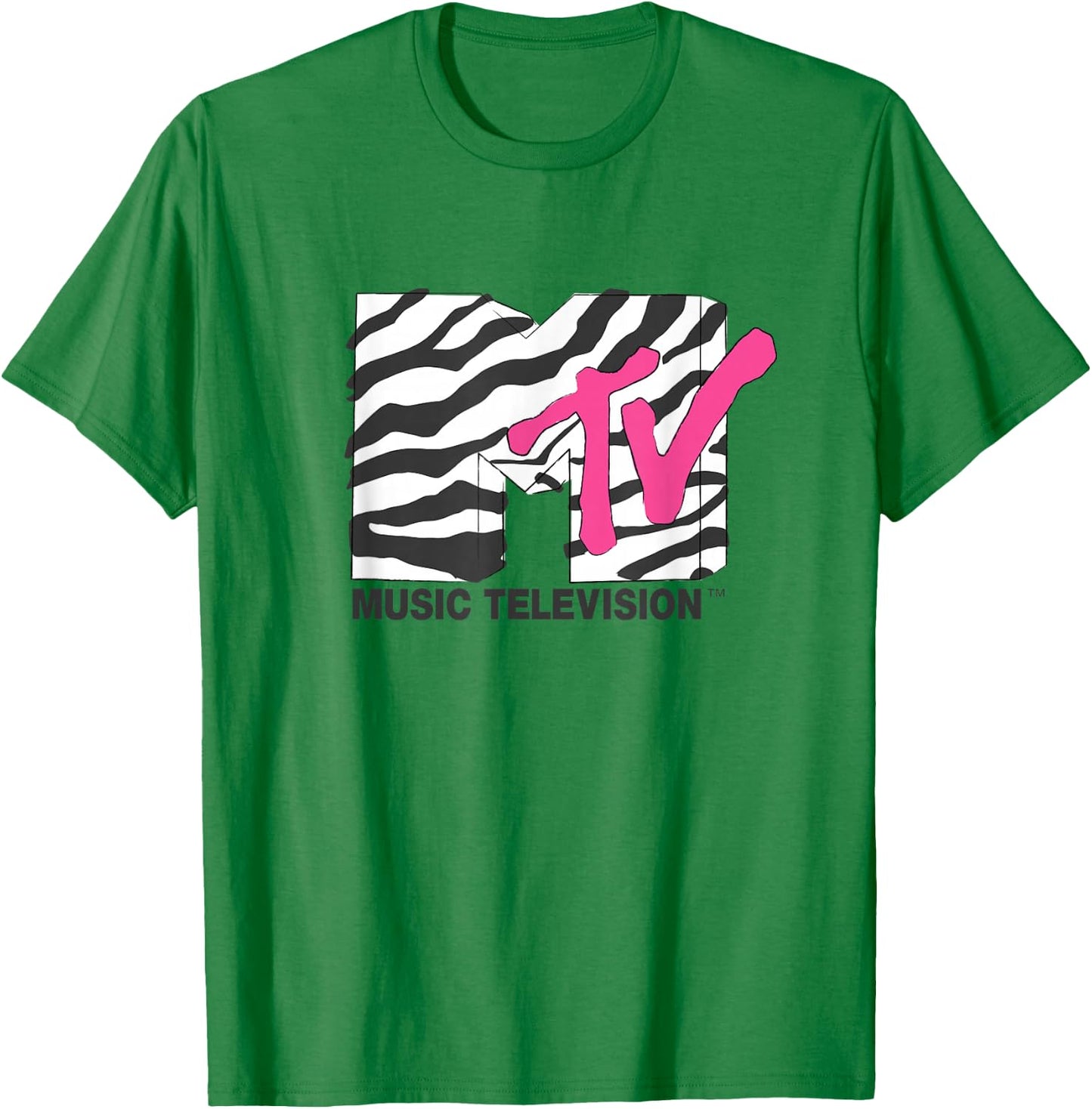 MTV Music Television Retro Eighties Neon Zebra Print Logo T-Shirt - T-Shirt | Irish Green