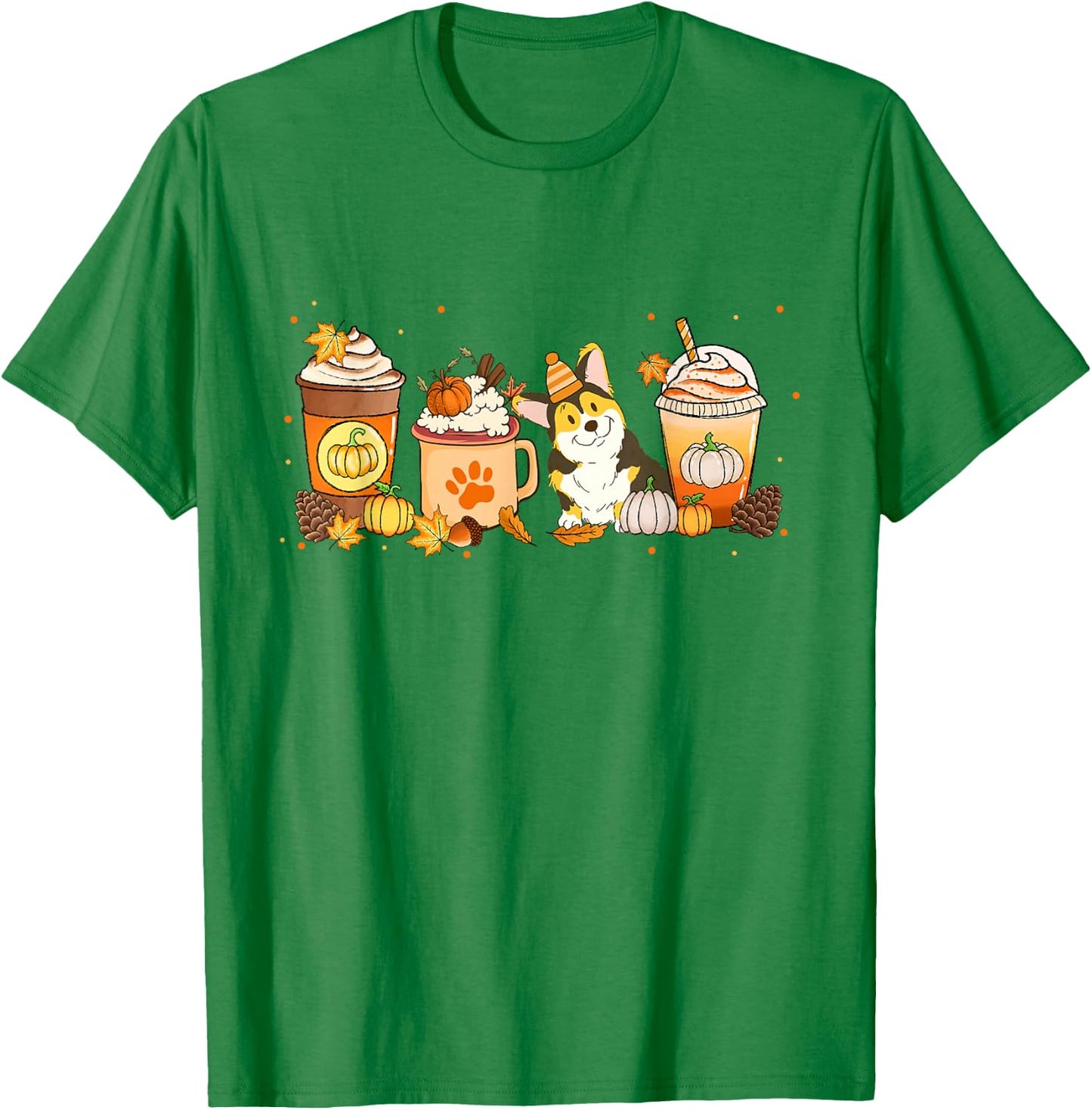 Corgi Coffee Pumpkin Spice Dog Lovers Fall Thanksgiving T-Shirt - T-Shirt | Irish Green