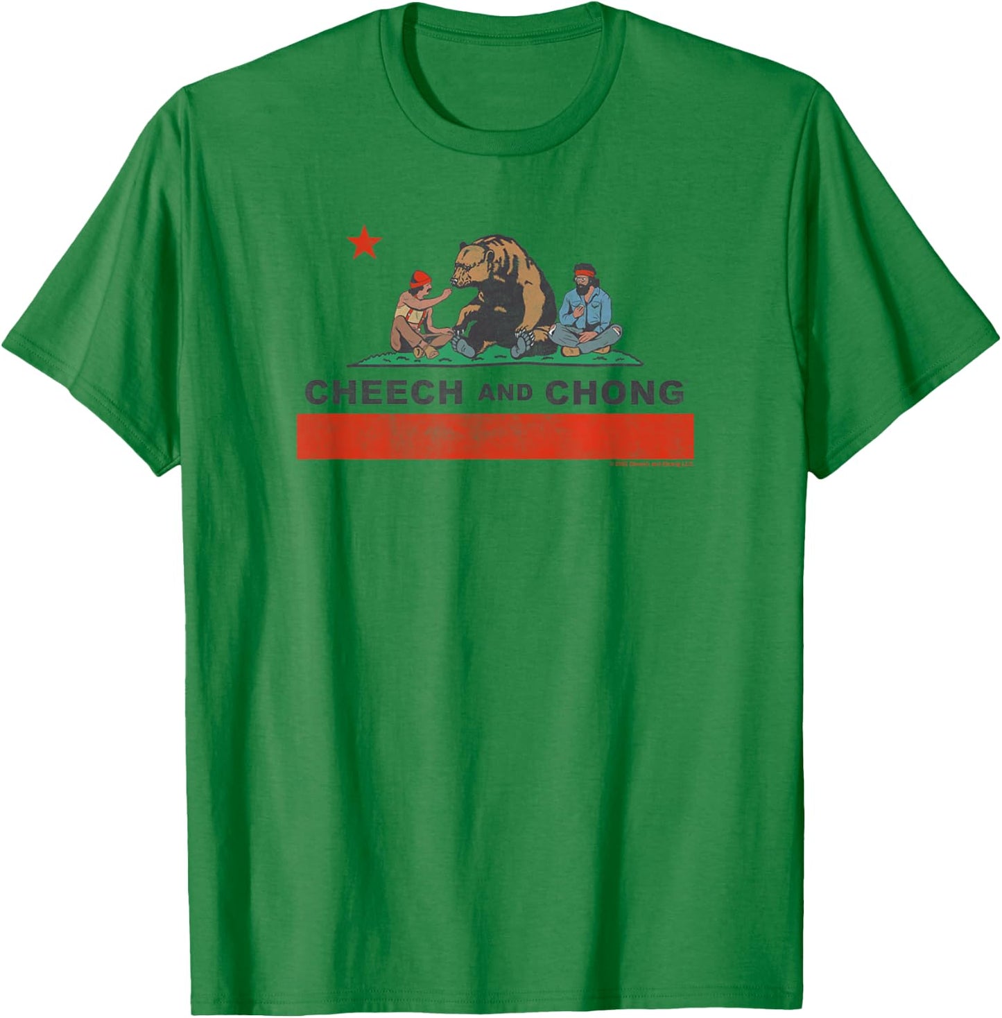 Cheech & Chong Chilling In California Republic Flag V3 T-Shirt - T-Shirt | Irish Green