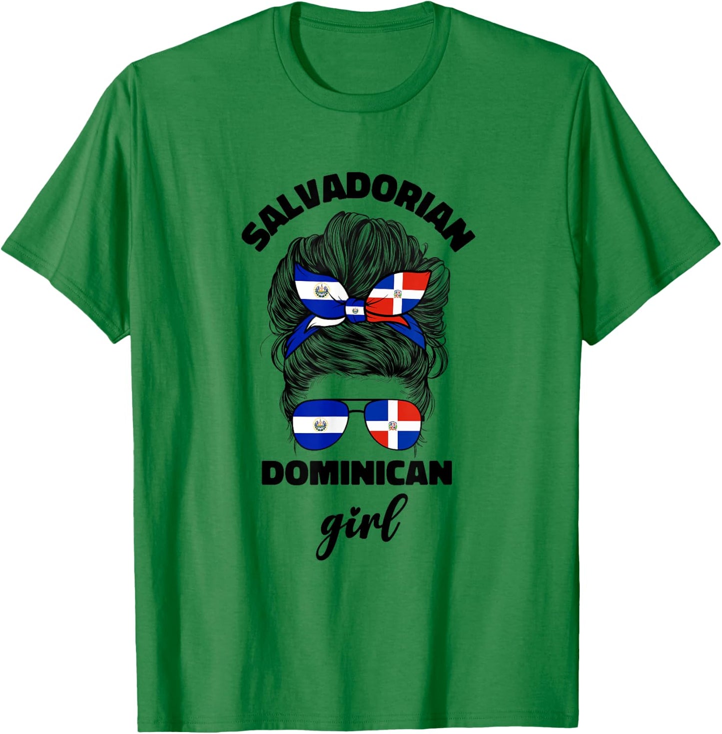 Half Dominican And Salvadorian El Salvador Flag Girl Women T-Shirt - T-Shirt | Irish Green