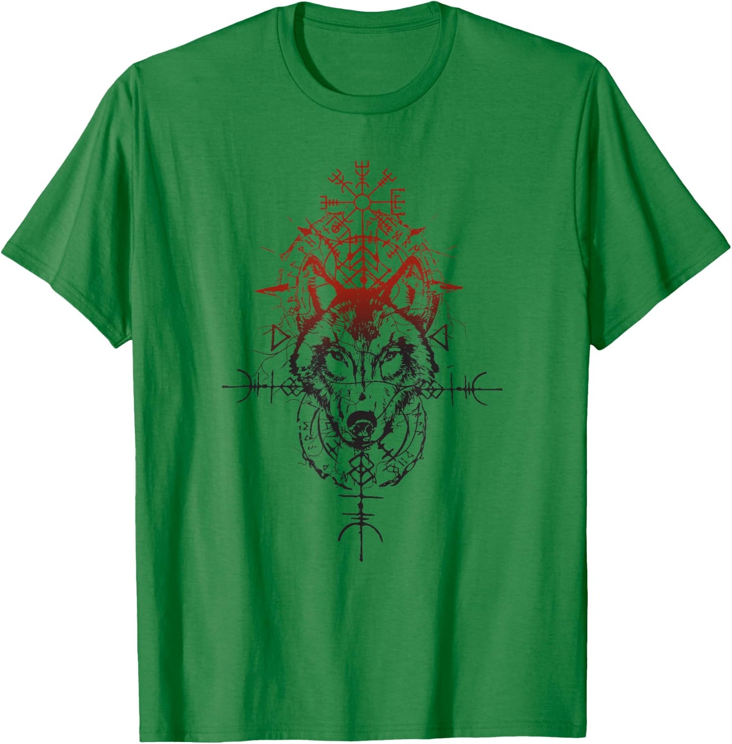 Walhalla Wolf Odin Runes Symbols Nordic Compass Viking T-Shirt - T-Shirt | Irish Green
