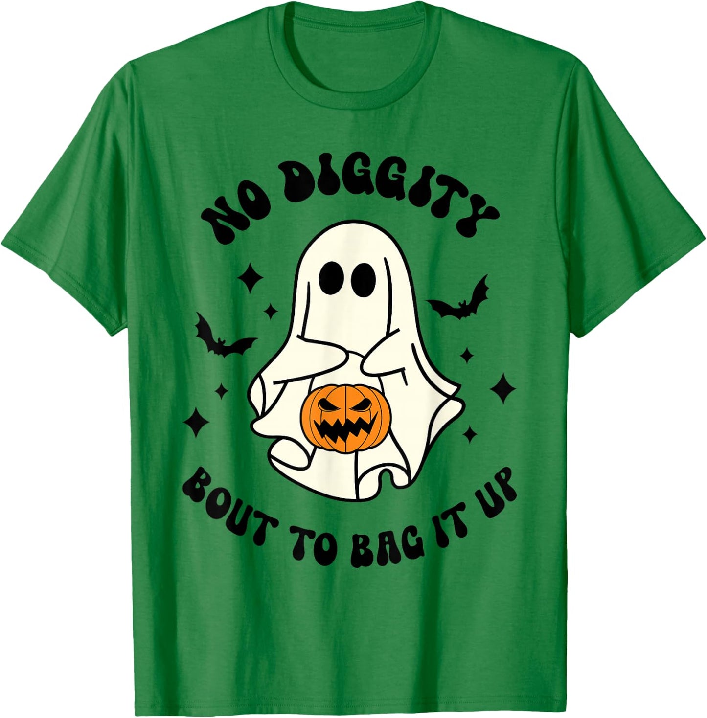 Halloween Ghost No Diggity Bout To Bag It Up Funny T-Shirt - T-Shirt | Irish Green