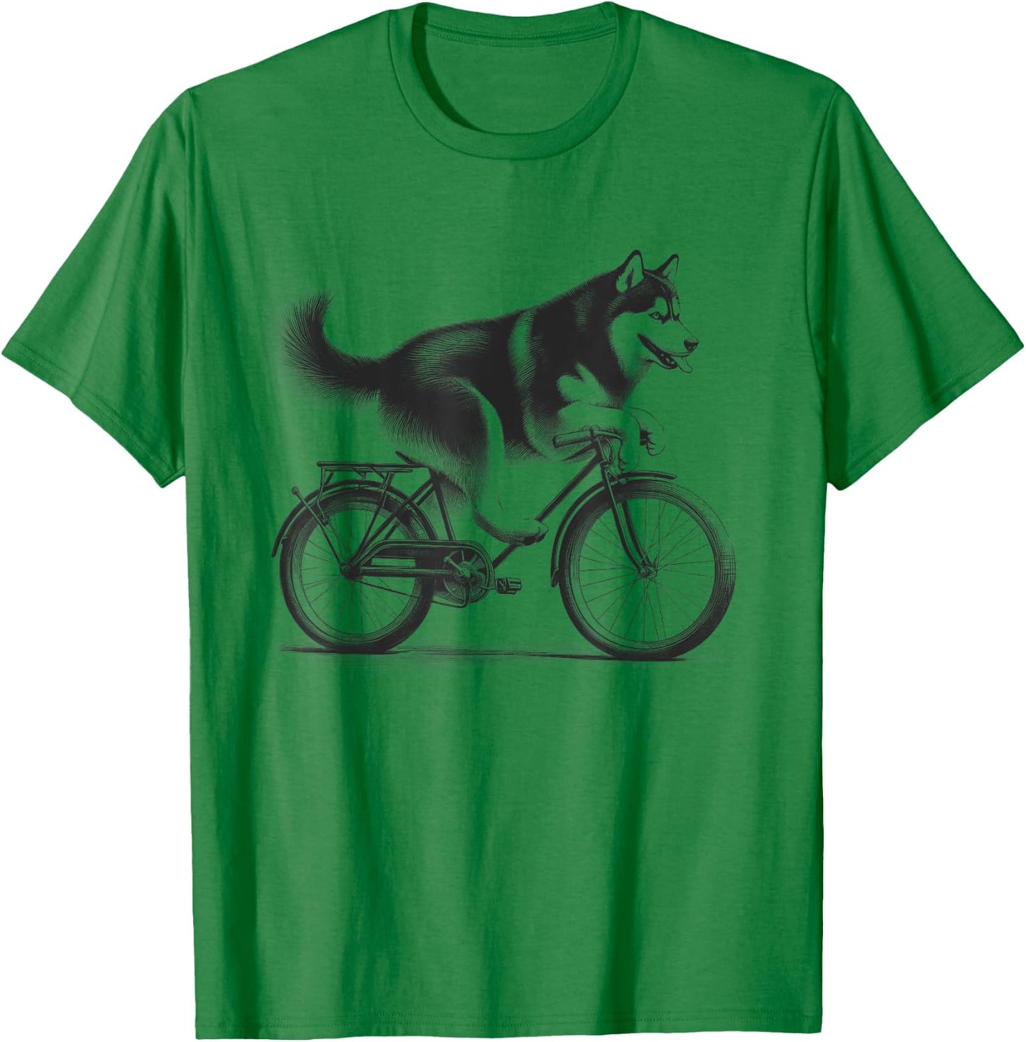 Siberian Husky Dog Riding a Bike Bicycle Biker Cycling T-Shirt - T-Shirt | Irish Green