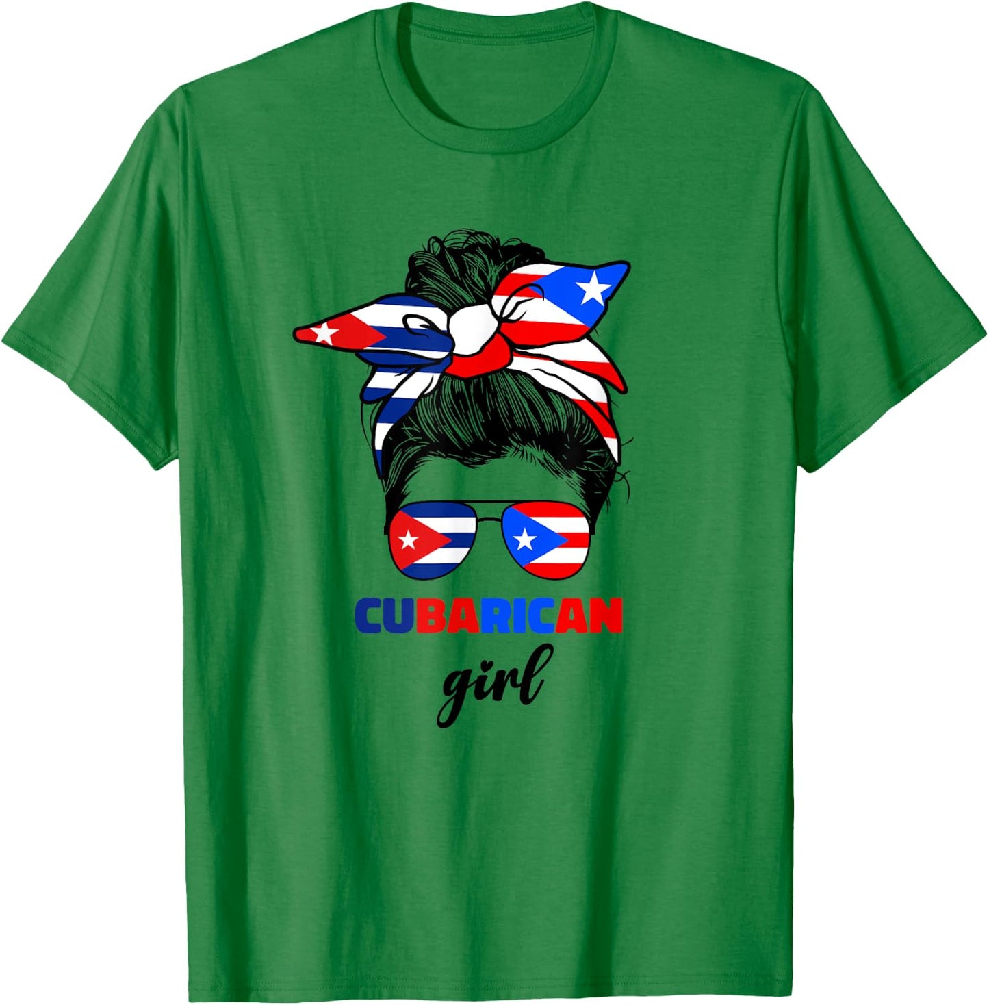 Half Cuban And Puerto Rican Rico Cuba Flag Cubarican Girl T-Shirt - T-Shirt | Irish Green