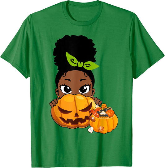 Cute Black African American Girls Pumpkin Halloween T-Shirt - T-Shirt | Irish Green