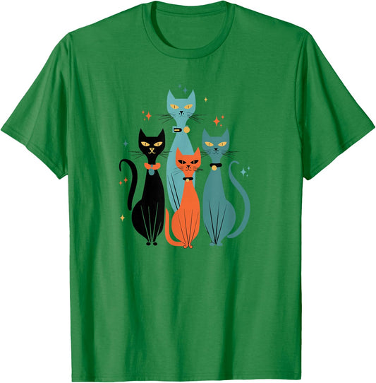 Retro Cats Midcentury Mid Century Age 50s 60s Space T-Shirt - T-Shirt | Irish Green