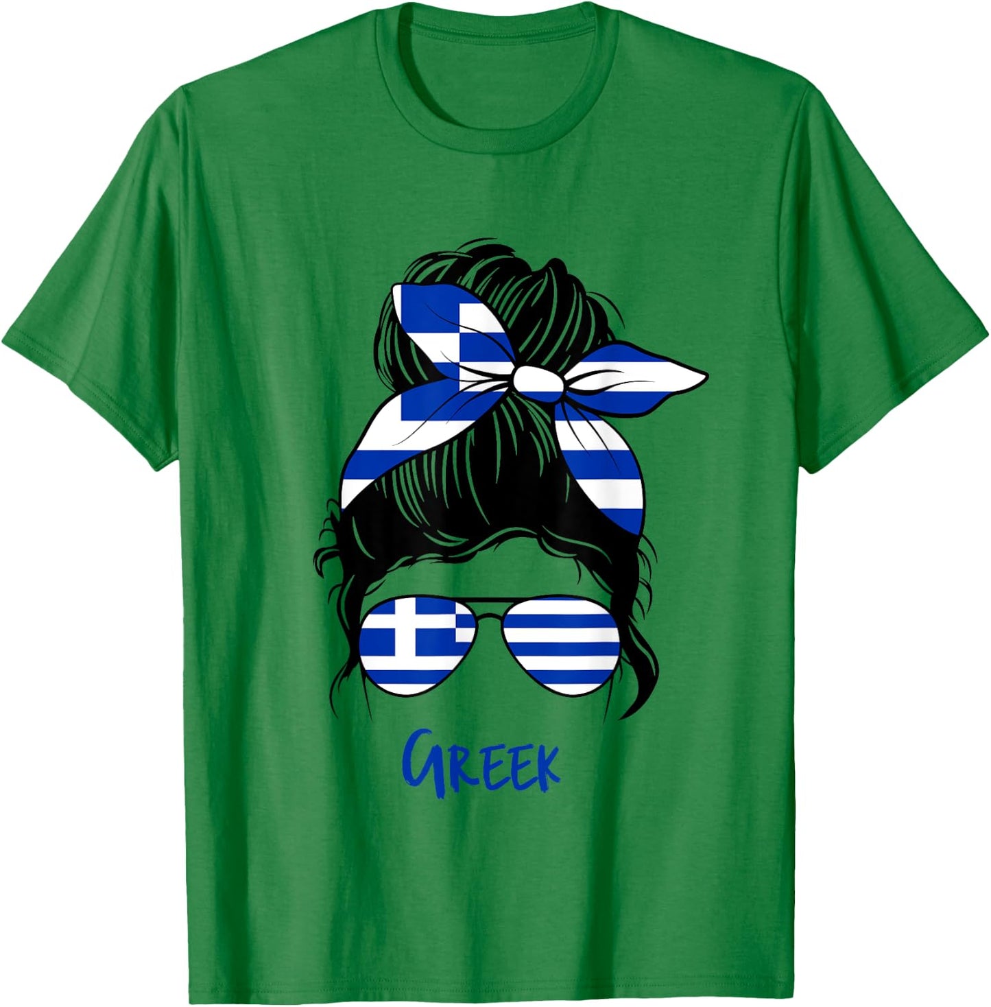 Greek Girl Bandana Glasses Flag Colors Hellenic Pride T-Shirt - T-Shirt | Irish Green