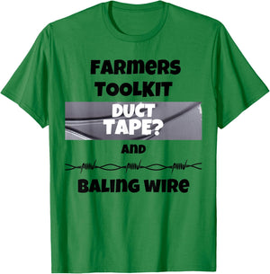 Farmers toolkit duct tape and baling wire funny sarcastic q T-Shirt - T-Shirt | Irish Green