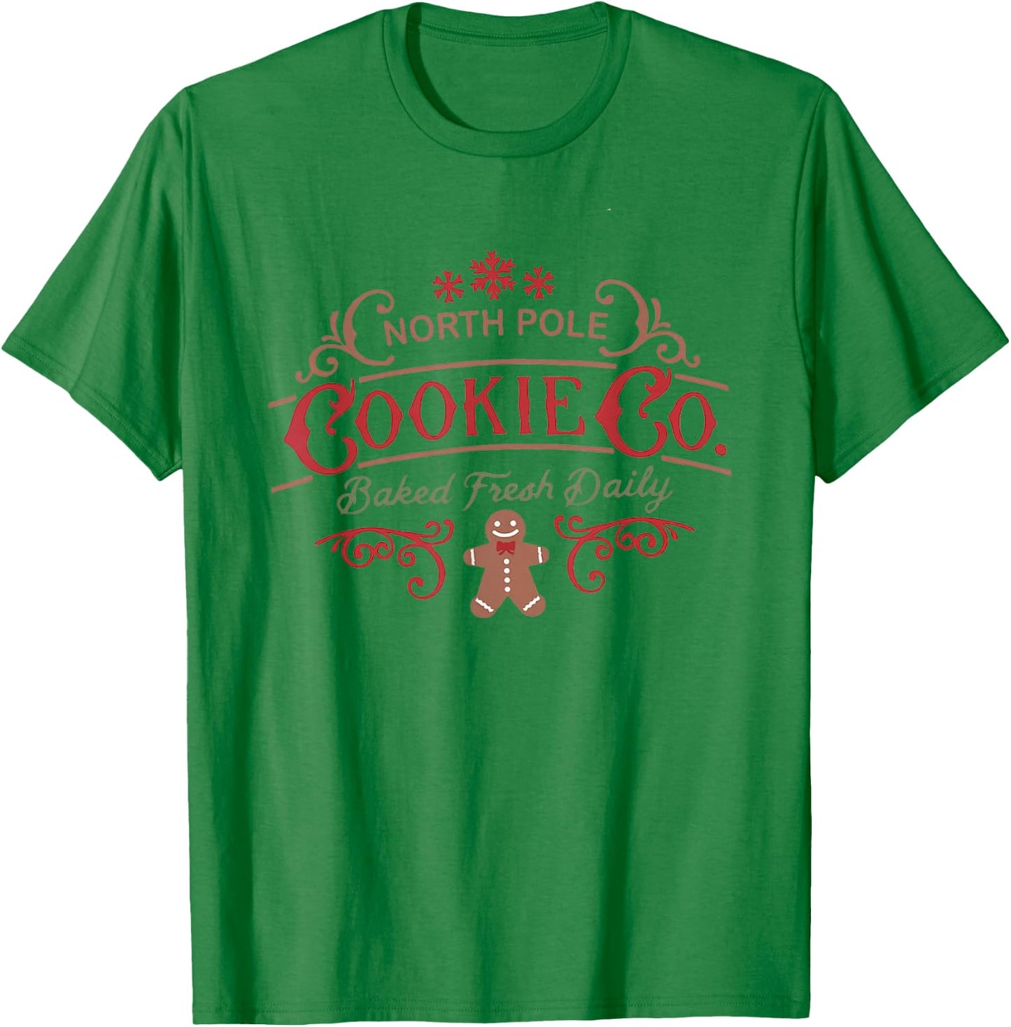 Women Retro Christmas Gingerbread Bakery North Pole Cookie T-Shirt - T-Shirt | Irish Green