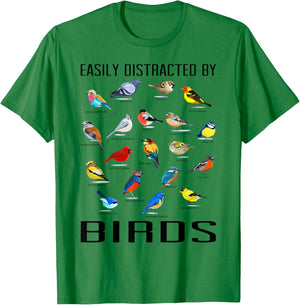 Funny Bird Gifts For Birding Lovers Easily Distracted By Birds / Birdwatching Lover Birdwatcher -Adults Grey Small T-Shirt - T-Shirt | Irish Green