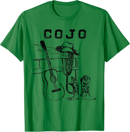 White and Black Cojo Guitar Music Love Cowboy Boots Hat Sand T-Shirt - T-Shirt | Irish Green